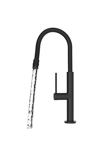 Granitan Baterie Bucatarie OTI, Reglabila 38-48cm, Duza Flexibila, Negru
