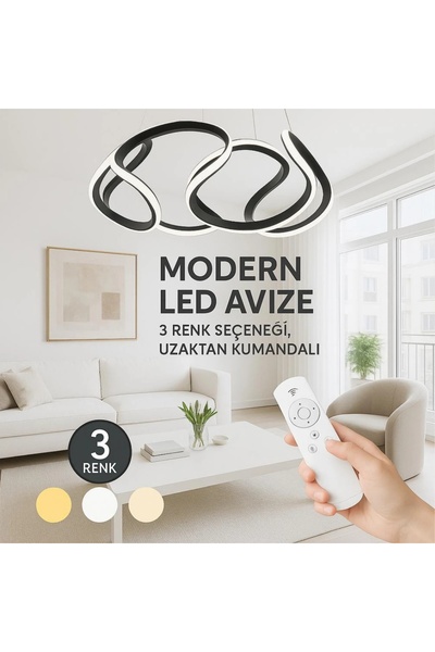Elektroyou Artemis Siyah Kumandalı 3 Renk Ledli Dimmerli Sarkık Modern Ledli ...