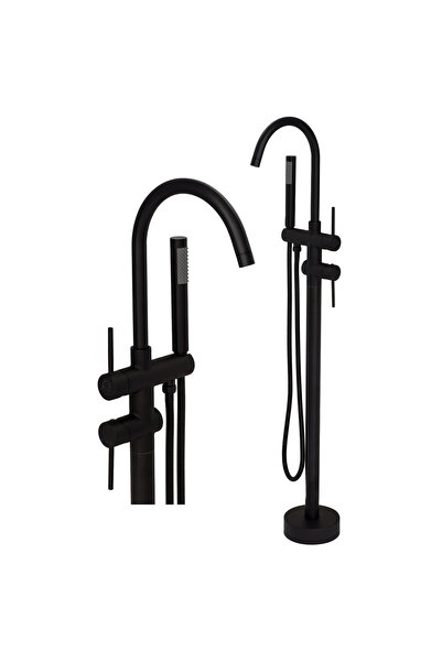 Granitan Baterie Cada/Dus Freestanding Kivo, Negru, Dus Inclus