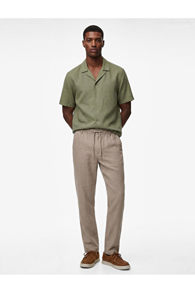 Koton Regular Fit Turn-Down Collar Viscose Linen Blend Short Sleeve Shirt