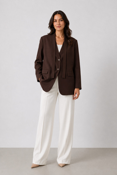 Maldia Shop Noir Shawl Collar Draped Brown Blazer Jacket