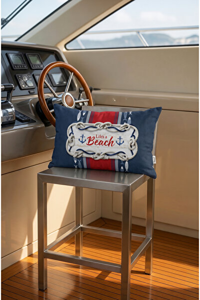CANİLA Mari̇ne Beach Patterned Navy Blue, White Rectangular Throw Pillow 33 X...
