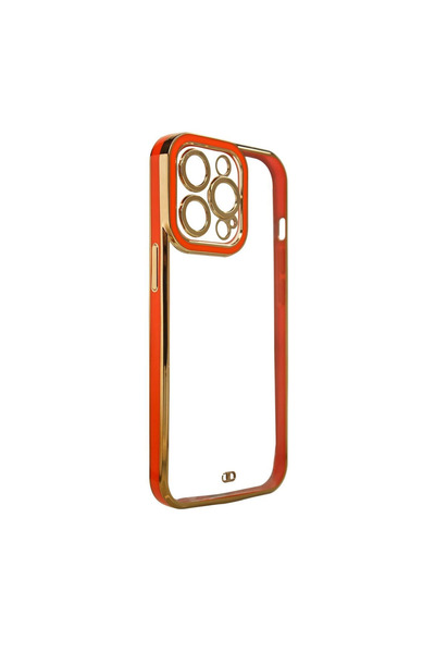 Hurtel Husă fashion pentru iPhone 12 Pro, cu ramă aurie, din gel, roșie.