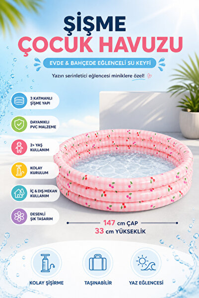 NeoThings 147X33 cm Şişme Tabanlı Desenli Dayanıklı 3 Katmanlı Oyun Havuzu PV...
