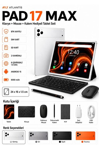 Shopfocus PAD 17 MAX TABLET BTK KAYITLI SIM KART UYUMLU KLAVYE+MAUSE+KALEM+KU...