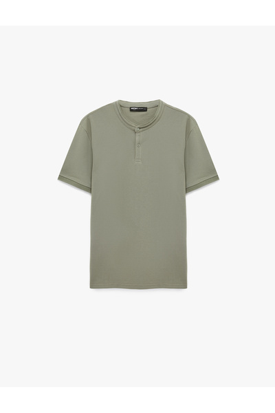 Koton Regular Fit Cotton Buttoned Short Sleeve Henley Collar T-Shirt