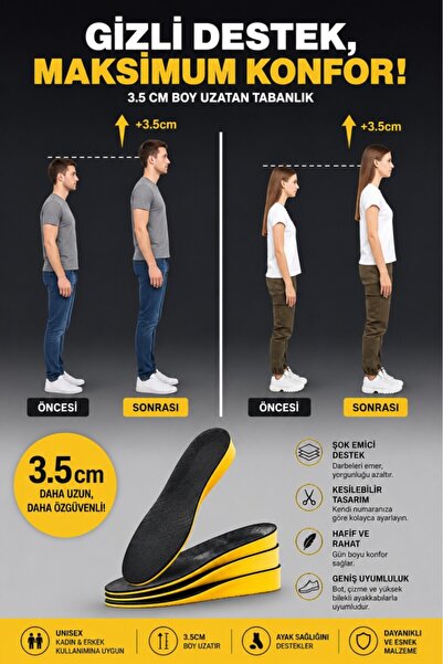 optana 3.5 cm Gizli Boy Uzatıcı Tamboy Tabanlık - Şok Emici Konforlu Ortopedik Ayakkabı Pedi