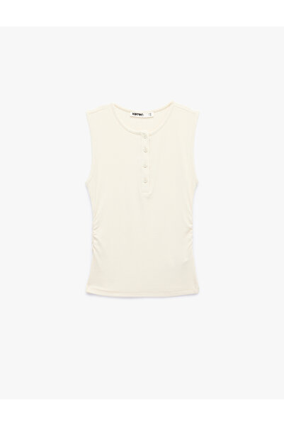 Koton Ribbed Buttoned Round Henley Collar Ribbed Undershirt