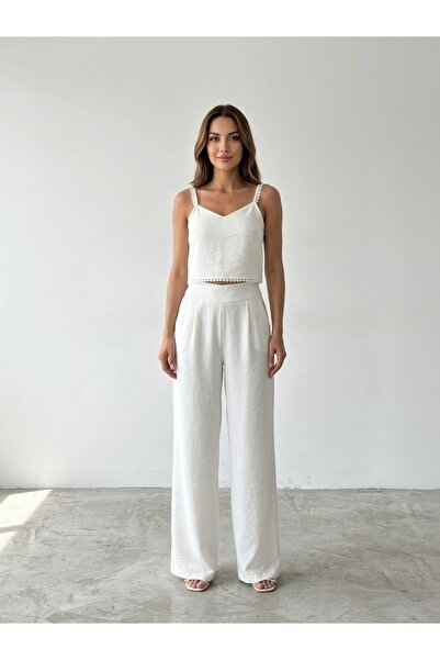 PELTEKS Strappy Blouse and Pants Two-Piece Set