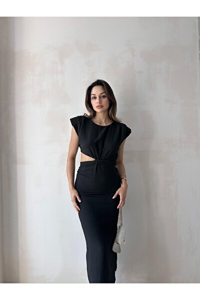 Mooi Butik COPERNİCUS Midi Elbise 9222 - Siyah