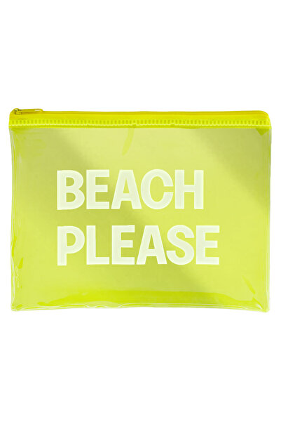 Zumzeria Fluorescent Yellow Transparent Pouch 'BEACH PLEASE' 21x16cm
