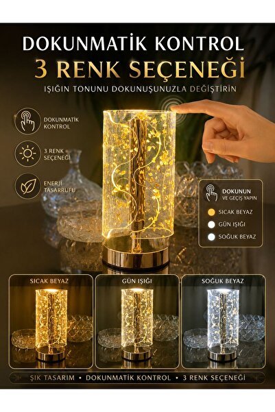 Store Dokunmatik Şarjlı 3 Kademeli Işıklı Gold Kristal Spiral Dekoratif LED M...