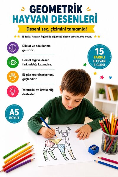MİNİPOİ صفحات رسم بأنماط حيوانية هندسية (اختر النمط، وقم بتشطيب الرسم)