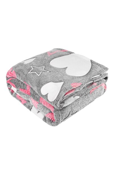 Zumzeria Gray Velvet Blanket with Pink and White Patterns 200x150cm