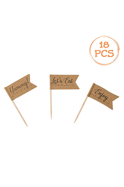 Zumzeria Party Toothpicks with Message Flags Kraft 6.8cm - 18pcs