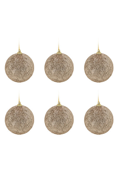 OEM Set of Champagne Beige Christmas Ornaments with Glitter Ø8cm - 6pcs