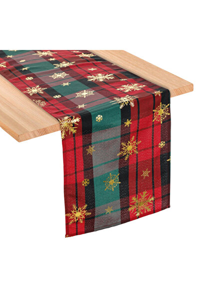 OEM Traversă decorativă de Crăciun cu fulgi de zăpadă din folie aurie 160x33cm