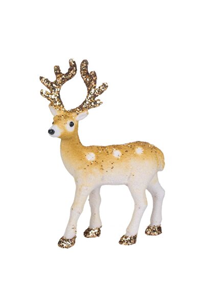 Zumzeria Figurină decorativă de Crăciun, ren de catifea cu sclipici bej, 22 cm