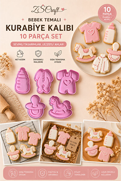 zscraft Baby Shower Temalı Kurabiye Şeker Hamuru Kalıbı Seti