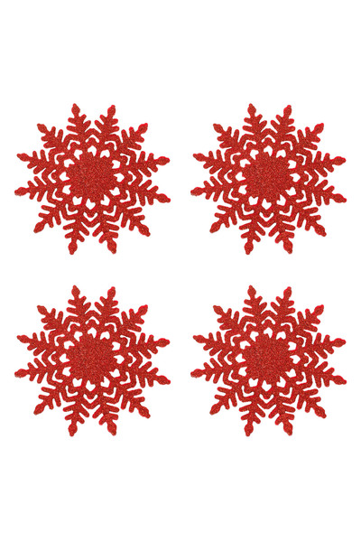 OEM Christmas Felt Cup Holders Red Snowflakes with Glitter 12cm - 4 pcs