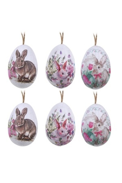 Zumzeria Decorative Easter Eggs White with Bunny Image 5cm - 6pcs