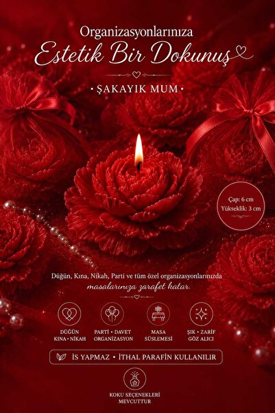 FANTASTİK SANAT ATÖLYESİ Lüks Şakayık Mum Nikah Nişan Kına Parti Masa Süsü | ...