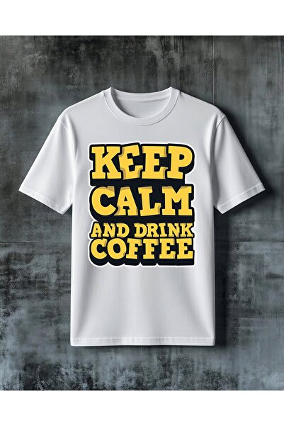 COMVİCHO تي شيرت كبير الحجم مطبوع عليه Keep Calm Coffee