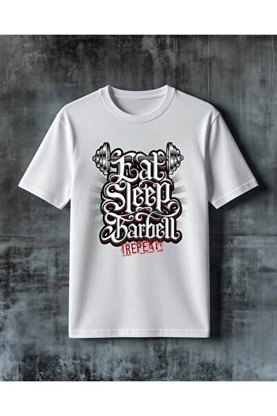 COMVİCHO Eat Sleep Barbell Sport Printed Oversize T-Shirt