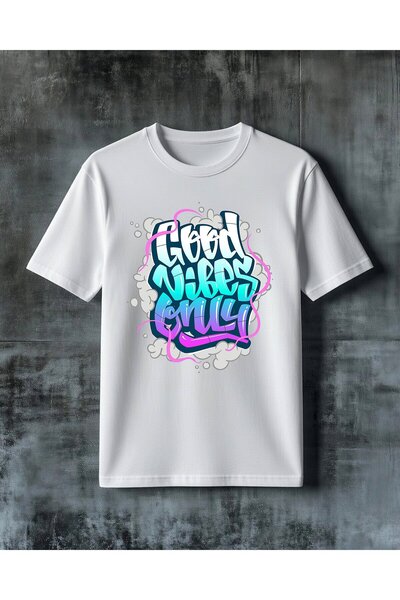 COMVİCHO Good Vibes Graffiti Printed Oversize T-Shirt