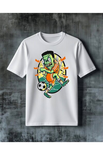 COMVİCHO تي شيرت مطبوع عليه football zombie canli illus مقاس كبير