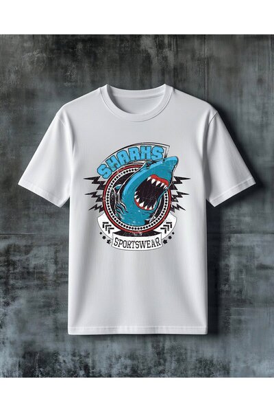 COMVİCHO Sharks Sportswear Printed Oversize T-Shirt