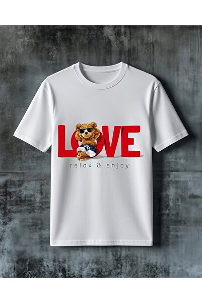 COMVİCHO تي شيرت مطبوع عليه love relax enjoy بمقاس كبير