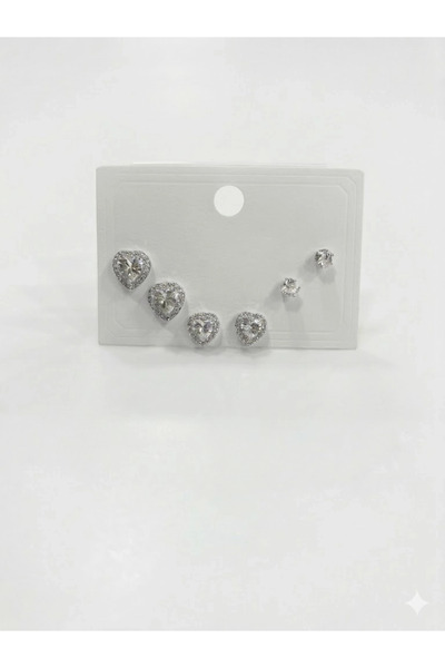 eco port Stone Heart Detailed Six-Piece Earrings - Kp00595