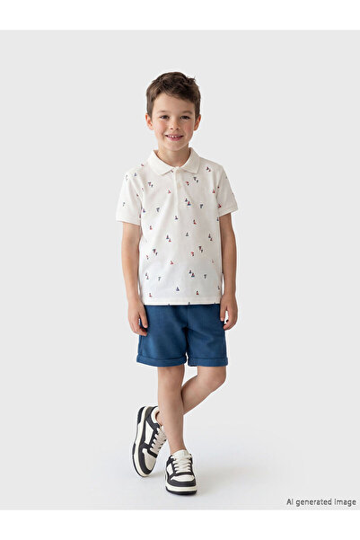 LC Waikiki Beige Polo Collar Boys' T-Shirt and Shorts Set