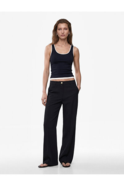 Koton Cotton U-Neck Contrast Detailed Layered Thick Strap Tank Top