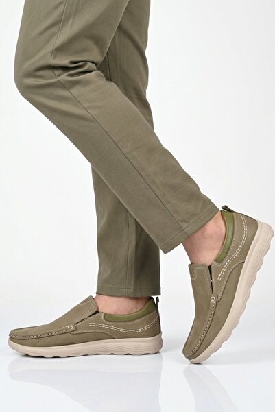 Aspor Khaki Nubuck Genuine Leather Men's Casual Shoes