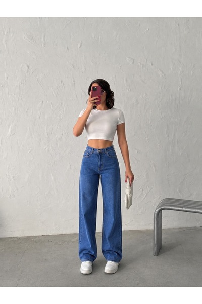 blue wings denım co. PANTALONI DENIM LICHRIȘȚI CU TIV LARG, STIL BOYFRIEND, D...