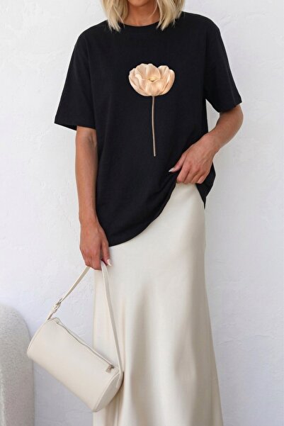 The Champ Clothing Γυναικείο μπλουζάκι Oversize Pure Bloom με στάμπα σε μαύρο...