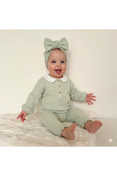 Momercy Vintage Style Baby Girl Top and Bottom Set - Green