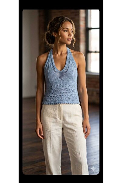Sashaa Collection Openwork Strap Lace Detailed Crop Blouse