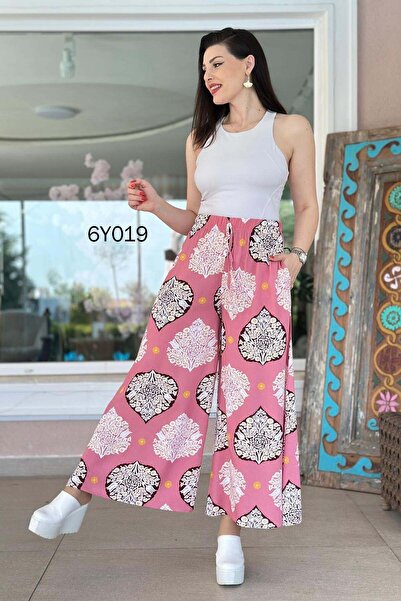 İnce Topuk Pocketed Casual Viscose Pants 6Y019