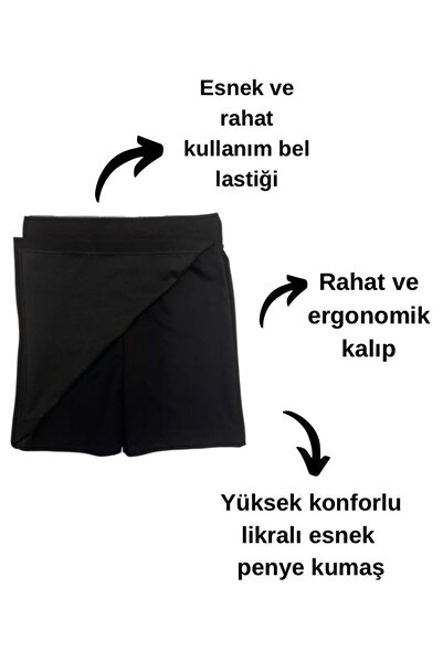 LCETTY Kız Çocuk Bel Lastikli Yumuşak Dokulu Şort Etek Kompak Penye Siyah Oku...