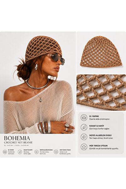 DGK COLLECTİON Oti̇-Camel Colored Handmade Mesh Hair Accessory Suitable for D...