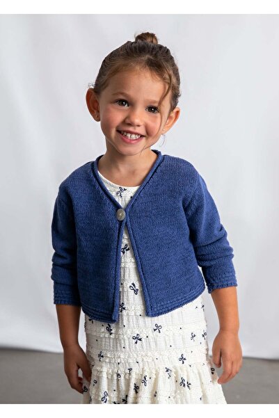 MAYORAL Girl's Mercerized Single Button Cardigan Navy Blue