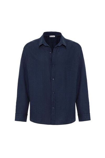 S13 Store Basic Oversize Uzun Kollu Keten Gömlek