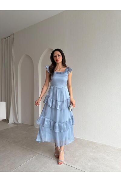 Mooi Butik فستان YVONNE ميدي 7546 - أزرق فاتح