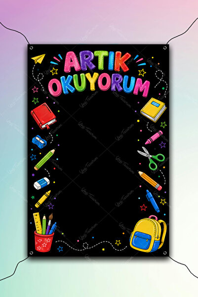 Yogi Tasarım Artık Okuyorum Temalı Siyah Okuma Bayramı Fotoğraf Çekim Afişi D...