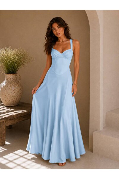 D'RECCY Women's Strappy Low-Cut Corset Lace-Up Long Stylish Evening Dress