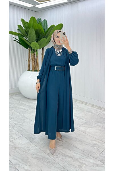 TARZ-I HAS BUTİK Petrol Premium Silva Tulumlu Abaya Takım Tesettür Giyim