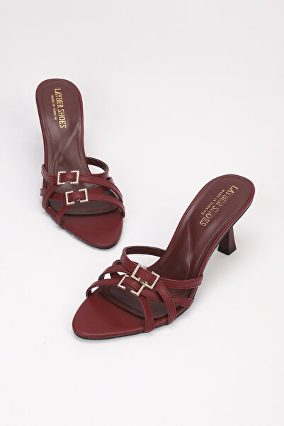 Layber Women's Stoned Buckle Detailed Pointed Toe Thin High Heeled Women's Sa...